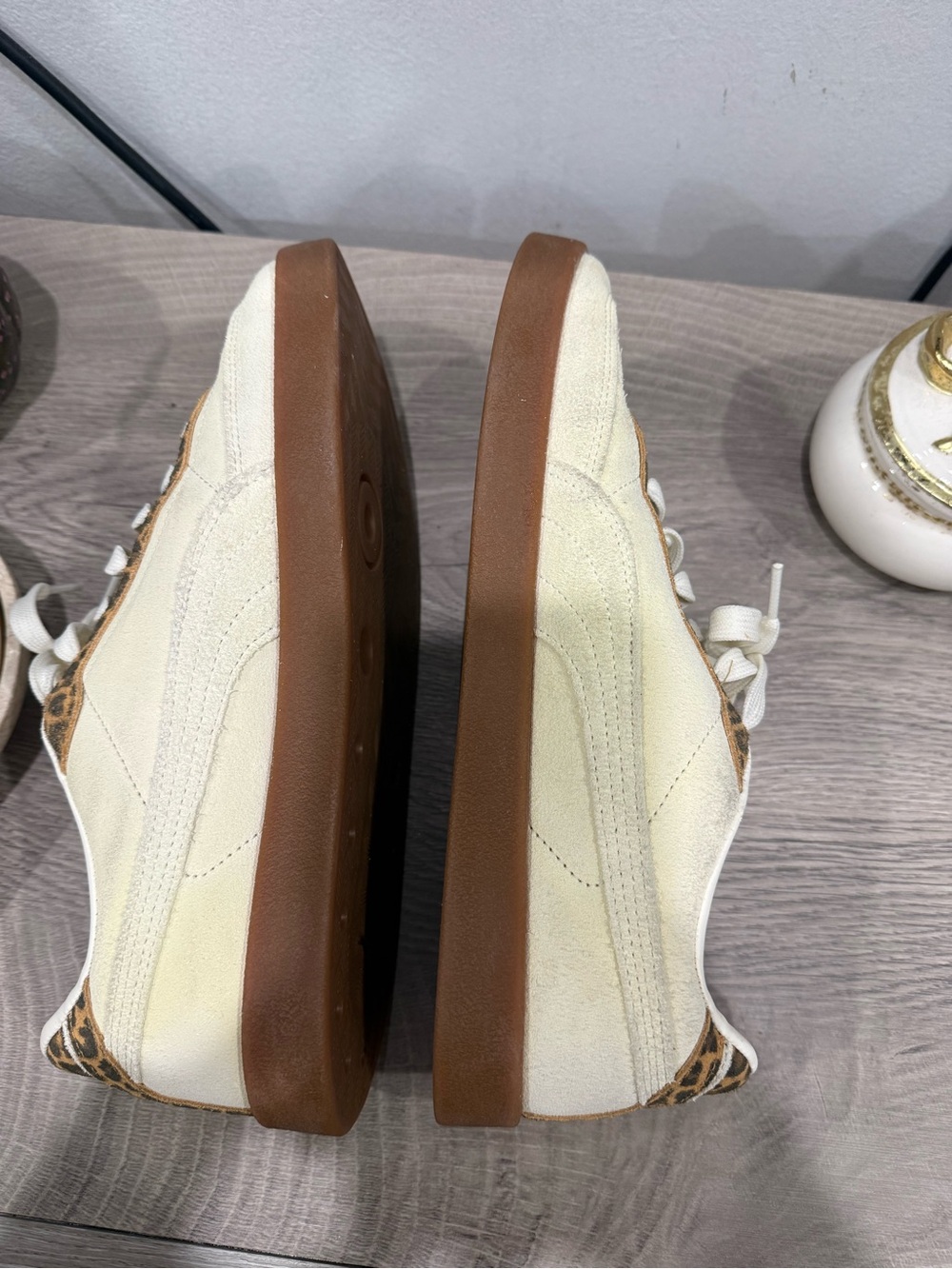 Puma Cream Suede Sneakers with Leopard Trim and Gum Sole - Picture 5 of 5
